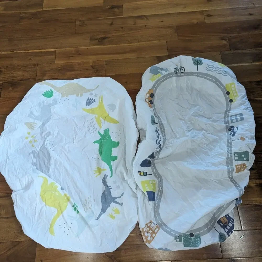 Crate & Barrel Organic Cotton Crib Sheets Dinosaur City Road White